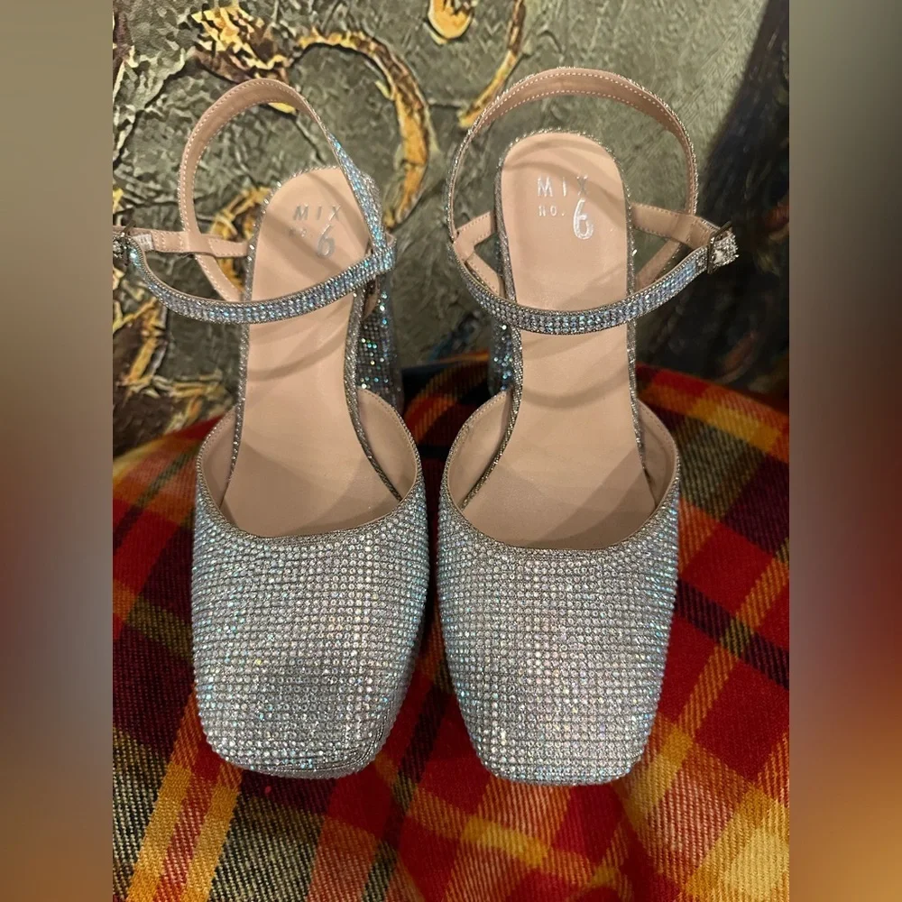 NWOT MIX No. 9.5 rhinestone crystal platform heels shoes with ankle strap